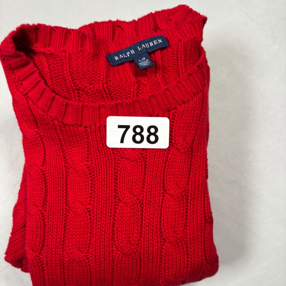 Ralph Lauren Sweater Mens Large Red Cable Knit Cotton Crewneck Long Sleeve Pony - Picture 11 of 11